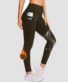 women's fleece-lined with pockets leggings in brown - pocket details view