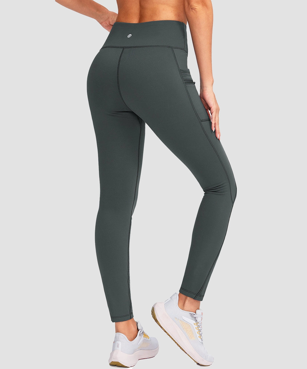 women's fleece-lined with pockets leggings in dark gray - back view