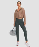 women's fleece-lined with pockets leggings in dark gray - front view