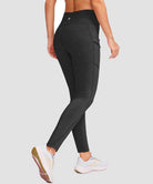 women's fleece-lined with pockets leggings in heather charcoal - back view