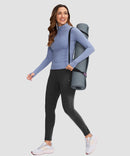 women's fleece-lined with pockets leggings in heather charcoal - front view
