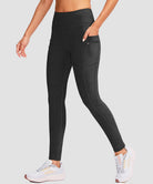 women's fleece-lined with pockets leggings in heather charcoal - side view