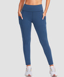 women's fleece-lined with pockets leggings in indigo blue - front view