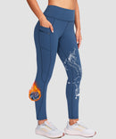 women's fleece-lined with pockets leggings in indigo blue - pocket details view