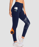 women's fleece-lined with pockets leggings in navy - pocket details view