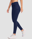 women's fleece-lined with pockets leggings in navy - side view