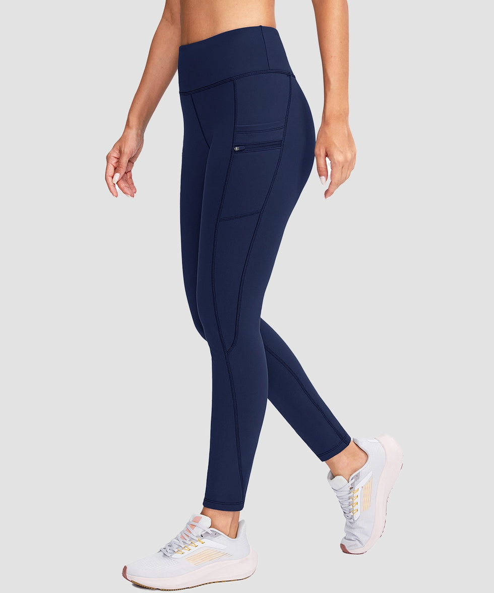 women's fleece-lined with pockets leggings in navy - side view