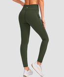 women's fleece-lined with pockets leggings in olive green - back view