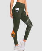 women's fleece-lined with pockets leggings in olive green - pocket details view
