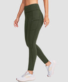 women's fleece-lined with pockets leggings in olive green - side view