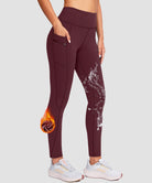 women's fleece-lined with pockets leggings in wine - pocket details view