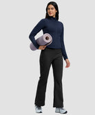 women's fleece lining zip pockets flare leggings in black - matching outfits view