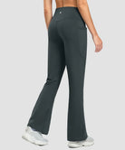 women's fleece lining zip pockets flare leggings in dark gray - back view