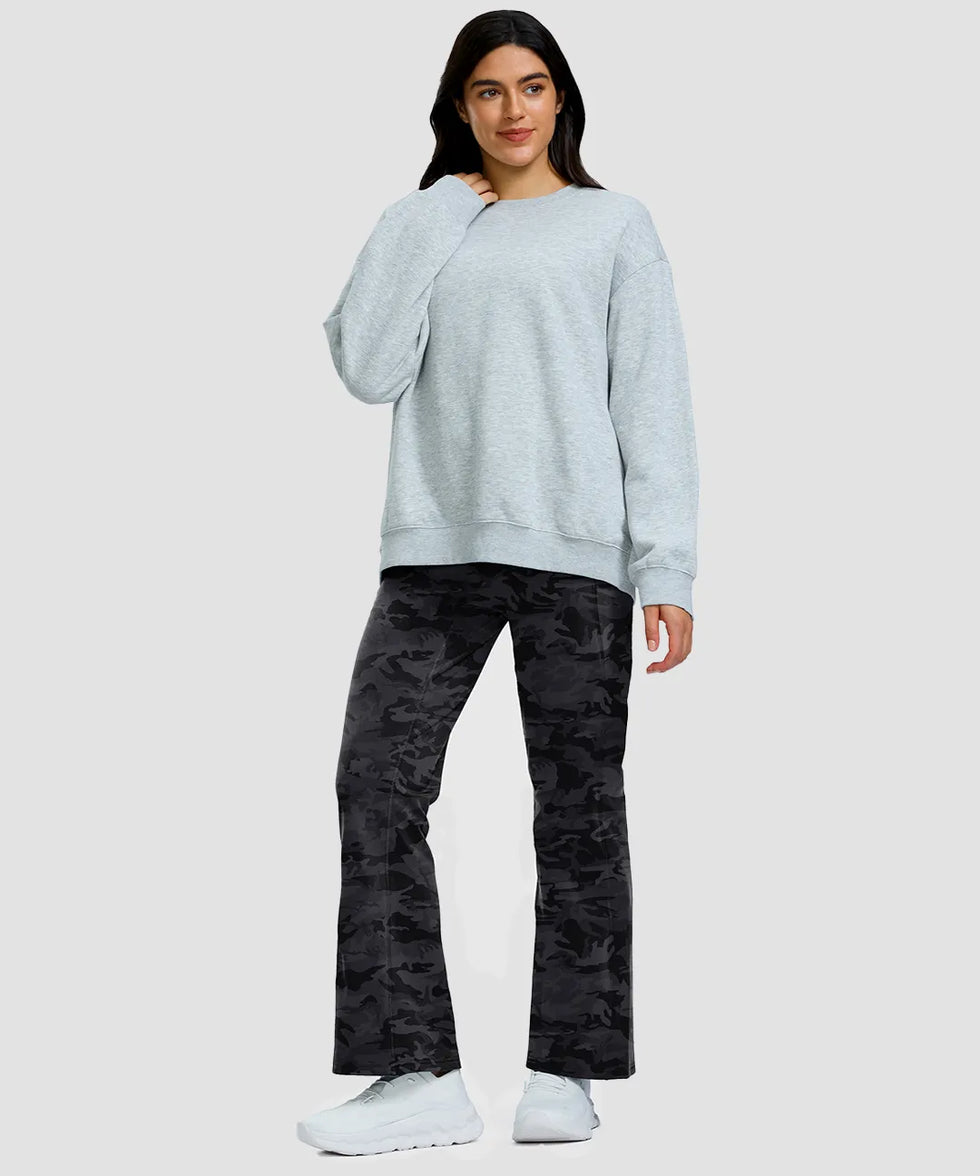 women's fleece lining zip pockets flare leggings in gray camo - front view