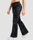 women's fleece lining zip pockets flare leggings in gray camo - side view
