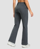 women's fleece lining zip pockets flare leggings in heather charcoal - back view