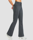 women's fleece lining zip pockets flare leggings in heather charcoal - side view