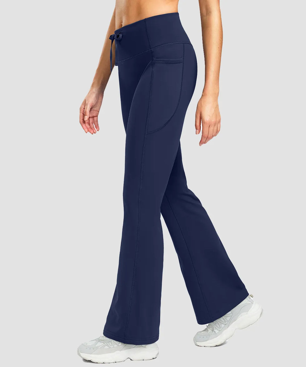 women's fleece lining zip pockets flare leggings in navy - side view