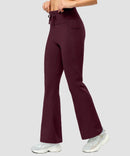 women's fleece lining zip pockets flare leggings in wine - side view