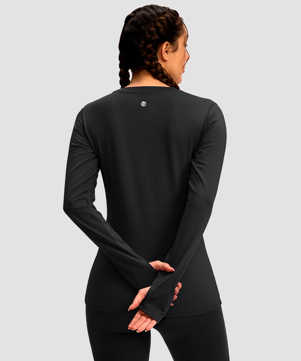 women's fleece zipper pockets base layer in black - back view