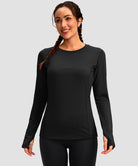 women's fleece zipper pockets base layer in black - front view