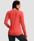 women's fleece zipper pockets base layer in coral - back view