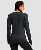 women's fleece zipper pockets base layer in dark gray - back view