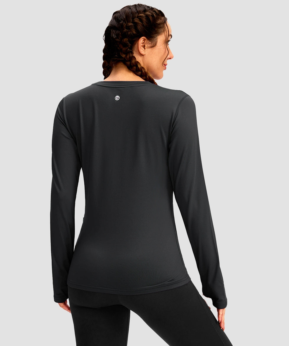 women's fleece zipper pockets base layer in dark gray - back view