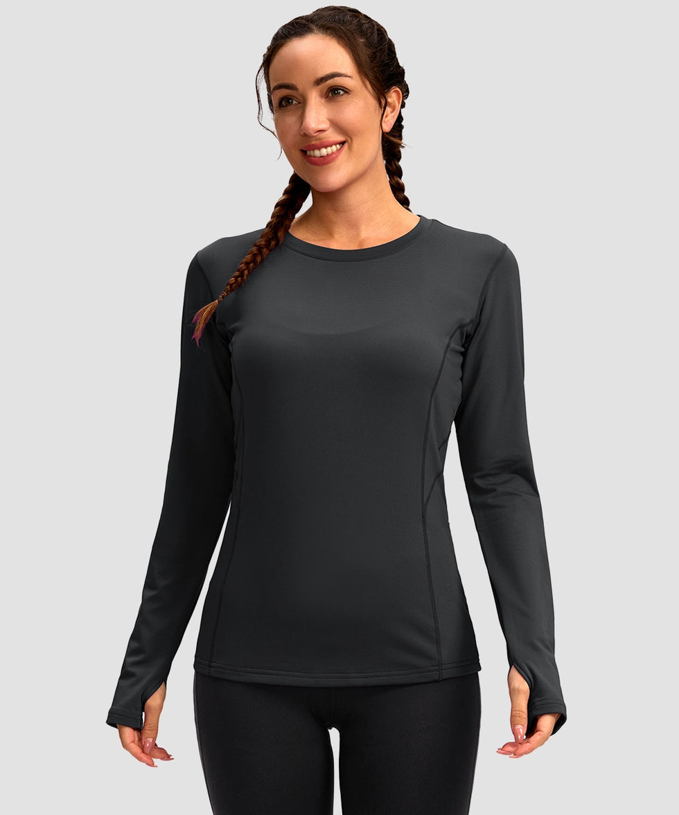 women's fleece zipper pockets base layer in dark gray - front view