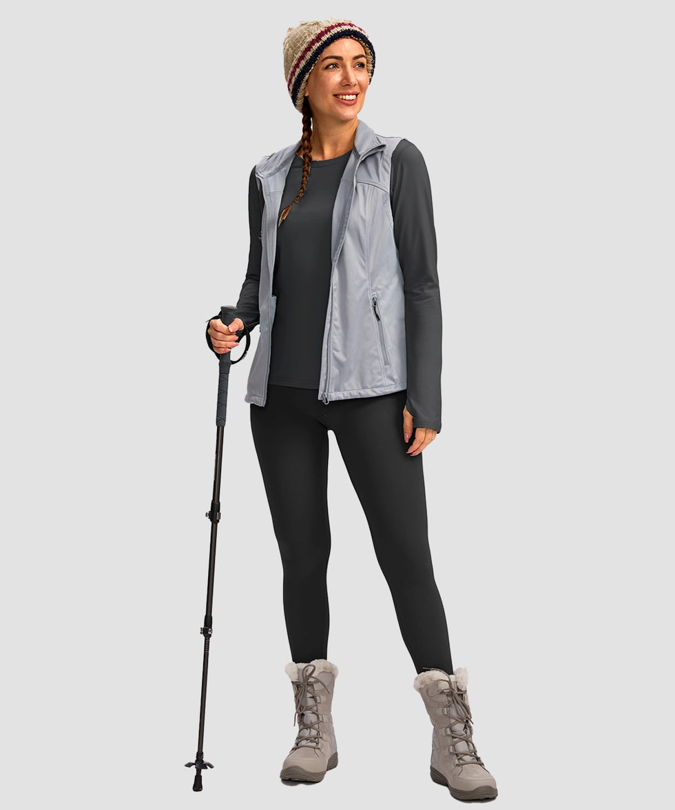 women's fleece zipper pockets base layer in dark gray - side view