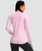 women's fleece zipper pockets base layer in light pink - back view