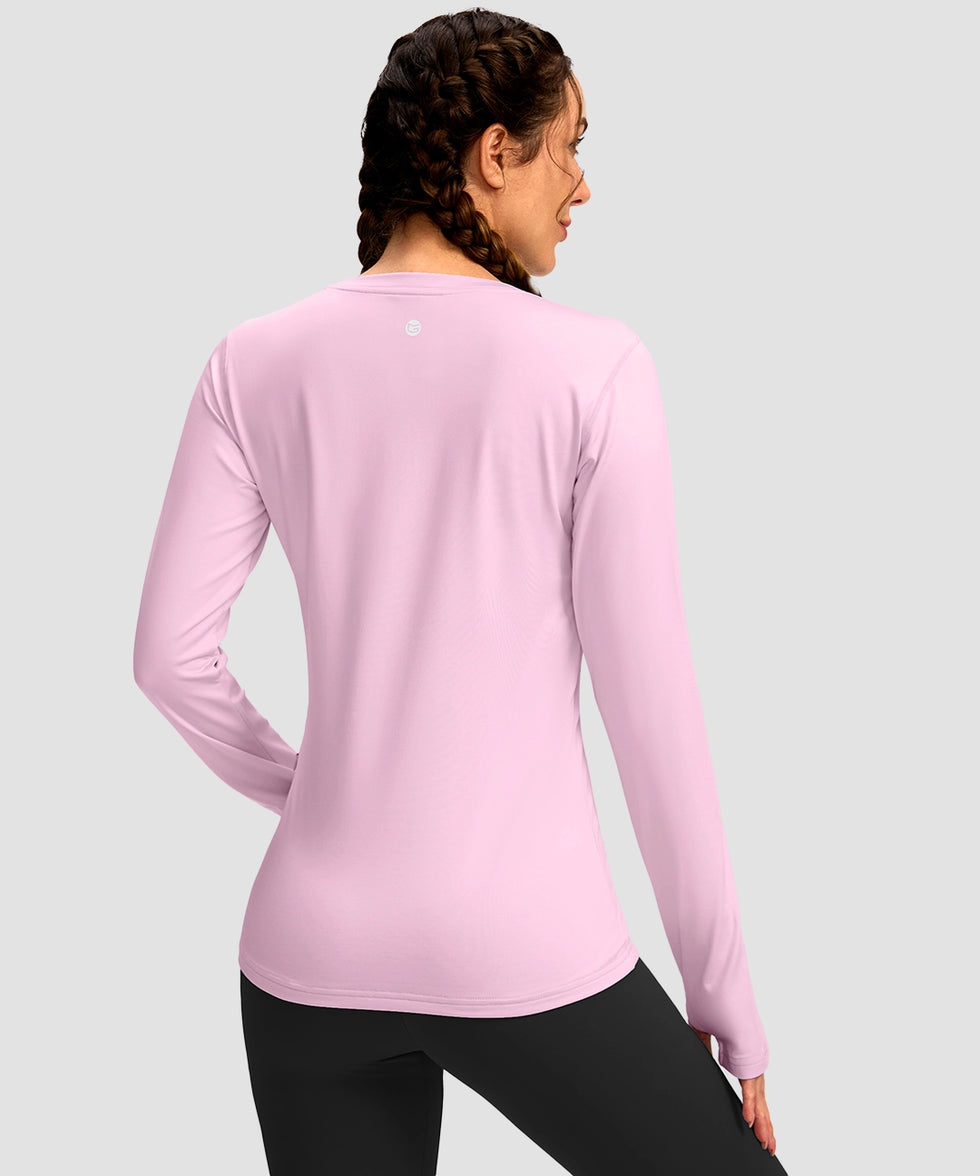 women's fleece zipper pockets base layer in light pink - back view