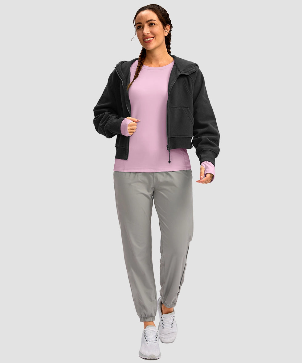 women's fleece zipper pockets base layer in light pink - front view