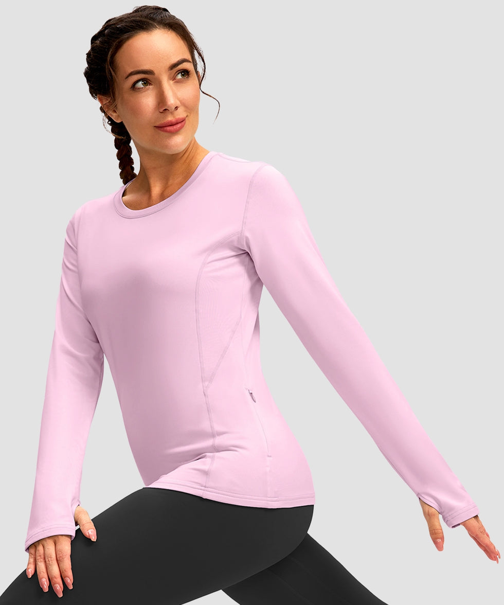 women's fleece zipper pockets base layer in light pink - side view