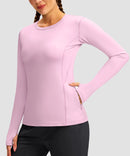 women's fleece zipper pockets base layer in light pink - zipper pocket detail view