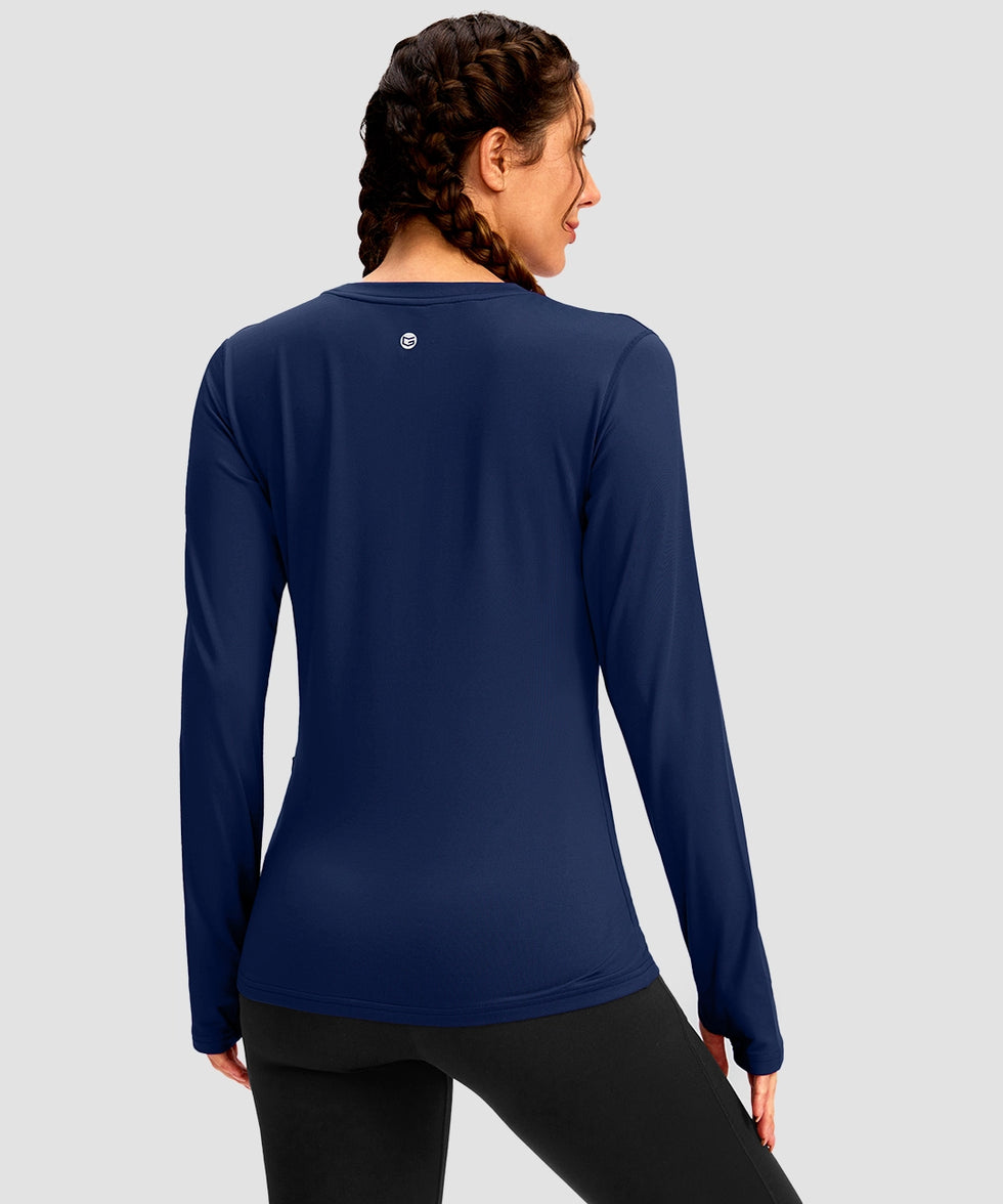 women's fleece zipper pockets base layer in navy - back view