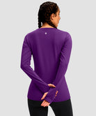 women's fleece zipper pockets base layer in purple - back view