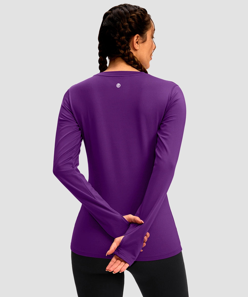 women's fleece zipper pockets base layer in purple - back view