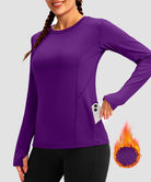 women's fleece zipper pockets base layer in purple - zipper pocket detail view