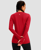 women's fleece zipper pockets base layer in red - back view