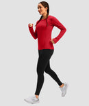 women's fleece zipper pockets base layer in red - side view