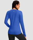 women's fleece zipper pockets base layer in royal blue - back view
