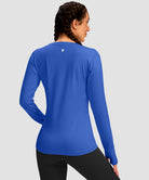 women's fleece zipper pockets base layer in royal blue - back view