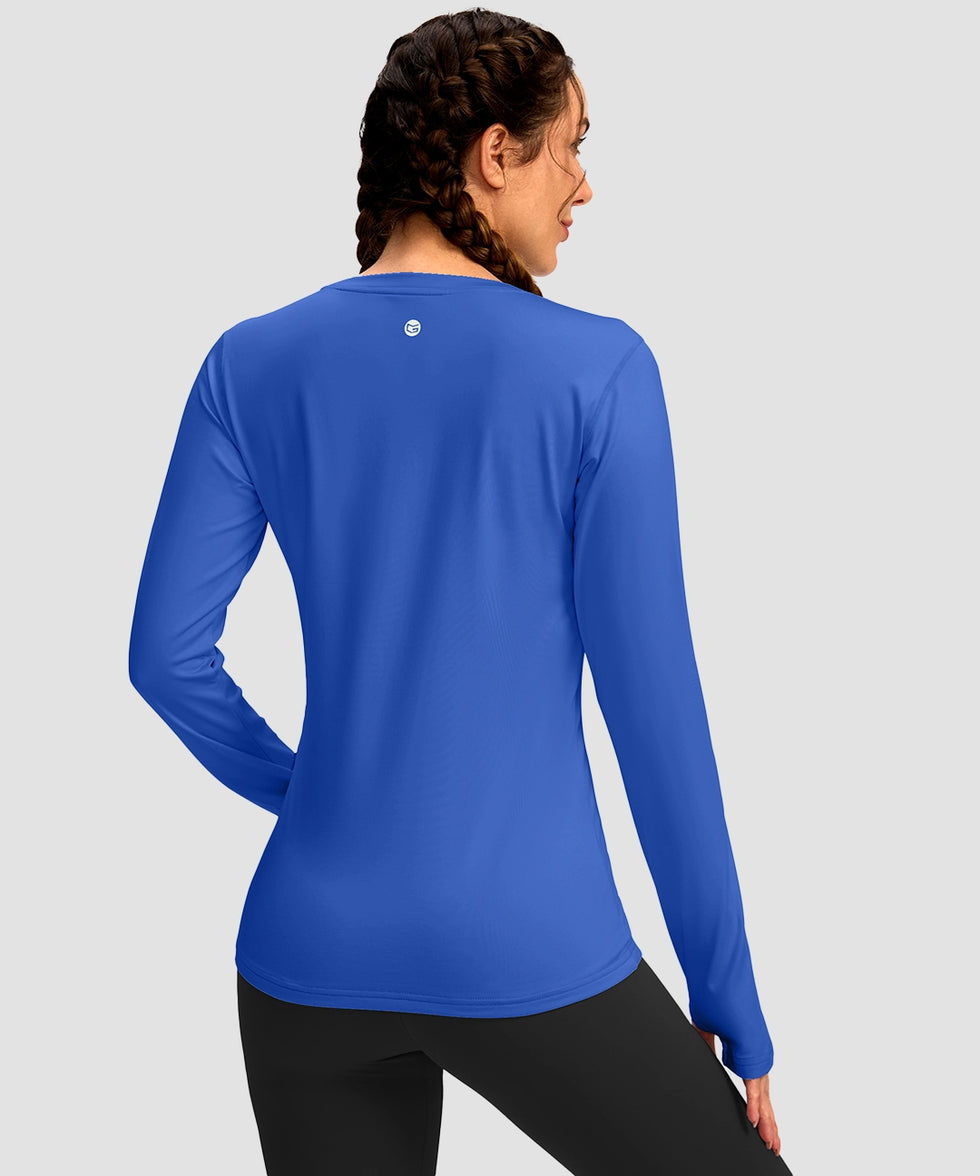 women's fleece zipper pockets base layer in royal blue - back view
