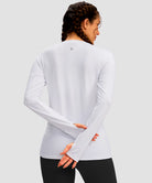 women's fleece zipper pockets base layer in white - back view