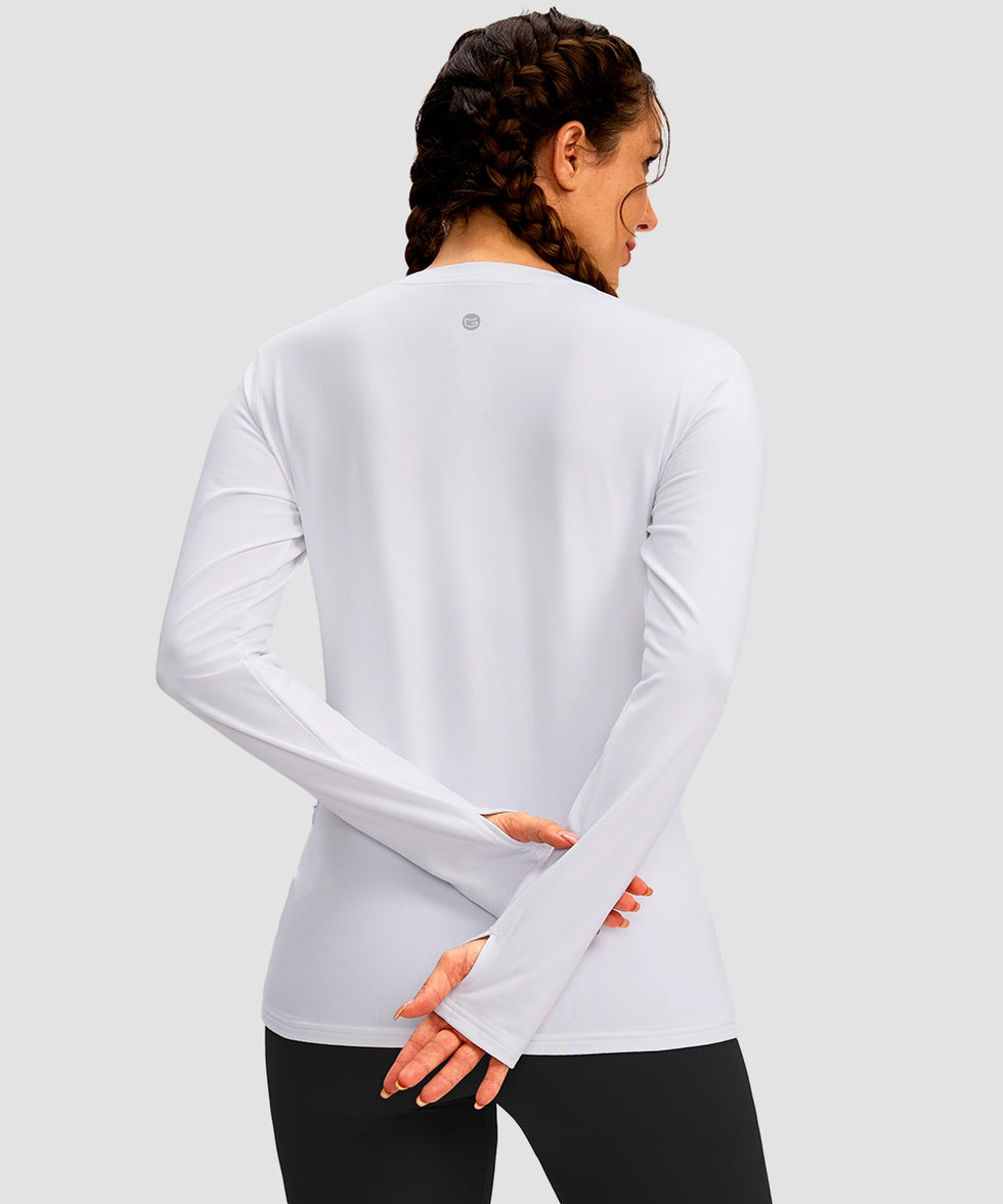 women's fleece zipper pockets base layer in white - back view
