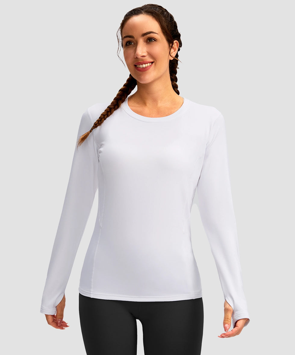 women's fleece zipper pockets base layer in white - front view