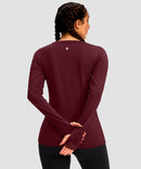 women's fleece zipper pockets base layer in wine - back view