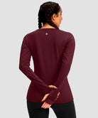 women's fleece zipper pockets base layer in wine - back view