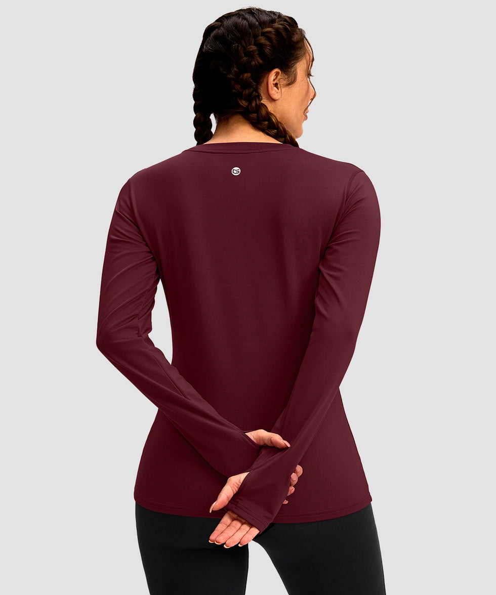 women's fleece zipper pockets base layer in wine - back view